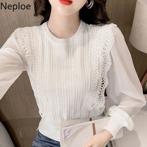 Swetry damskie Nuroe Womens 2021 Ropa de Mujer Chic Dzianiny Pulowers Patchwork Szyfonowa Koronka Jumper Koreański Temperament Tops Kobieta