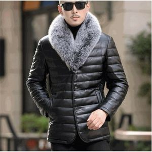 Jaqueta de couro masculino eiderdown pufador fox peles colarinho grosso inverno quente desgaste xy-003 201223