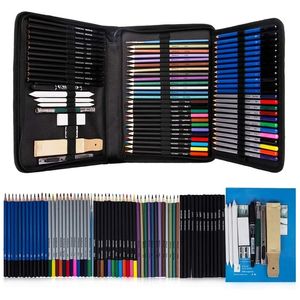 71pcs Zeichnung Skizzenstifte Holzkohle/Graphit/Aquarell/Metallic/Farbige Bleistift für Skizze Malvorlagen Professional Set 201223