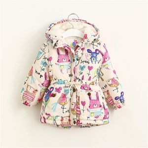 Thicken Girls Winter Coats Graffiti Girls Overcoat Hooded Baby Kids Outerwear Cute Lovely Cartoon Printed Girls Warm Jackets LJ201017