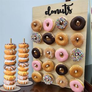 Joy-Powiter Wodden Donut Wall Donut Holder Donuts Dekoracje Donut Party Decor Dekoracje Dekoracje Baby Shower Support Donuts 201128