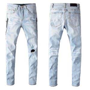 Jeans da uomo Pantaloni hip-hop classici Jeans stilista Jeans da motociclista strappato effetto consumato Jeans denim da moto slim fit 9QMP