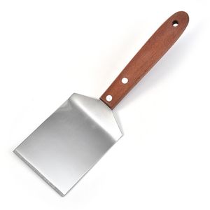 Spatula de aço inoxidável spatula pancake scraper turner grade carne frita pizza pizza com madeira punho cozinha churrasco ferramentas DH5857