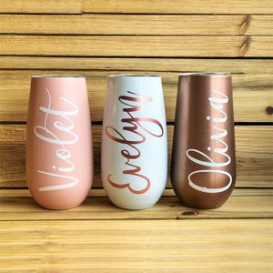 20pcs/lot 6oz Termos Stemless Flute Rose Gold Wine Tumbler Champagne Cola Stainless Thermos Insulation Egg Shaped Cup Party Gift LJ201218