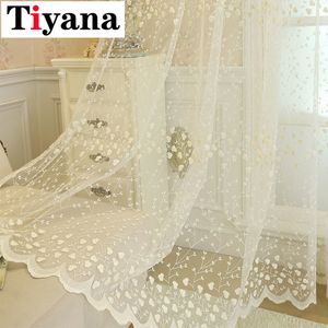 Ricamo Fiori Tende di pizzo per soggiorno Camera da letto Tenda da cucina trasparente Trattamento di finestra Schermo Rosa Beige Tulle LJ201224