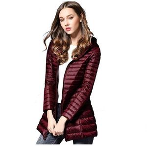 Women's Winter Mid-long Style Ultra Light Weight Down Jacket Hooded Coat 201103