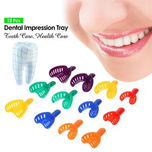 12Pcs Dental Impression Tray Plastic U Shape Teeth Holder Autoclavable Instrument Teeth Molding Oral Health Care Tool