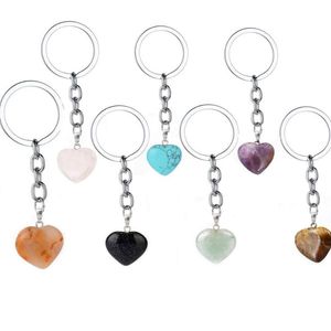 Keychains Rose Pink Natural Heart Stone Car Keychain Crystal Quartz Healing Chakra Key Chain Ring Keyring Jewelry Gift