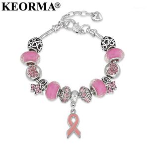 KEORMA Consapevolezza del cancro al seno Nastro rosa Ciondolo Cuore Catena del serpente Bracciale con ciondoli regolabile Braccialetti Donna Regalo per la festa della mamma1