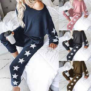 Autumn Two Piece Set Tracksuit Women Clothes Star Print Pullover Top + Pants Sport Jogger Suit Female Casual Lounge Wear Outfits