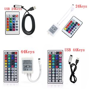 RGB IR Controlador Remoto USB 3Key 24key 44Key DC12V para SMD 2835 3528 5050 5730 5630 3014 LED Luz de tira