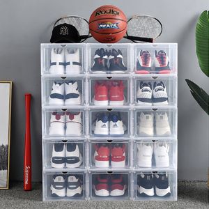 Kalınlaşmak Plastik Basketbol Futbol Spor Yüksek topuklu Ayakkabı Toz Geçirmez Saklama Kutuları Şeffaf Sneaker Kutusu İstiflenebilir Boot Organizer Kutusu