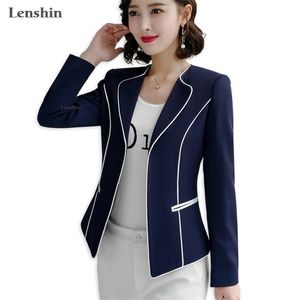 Lenshin mulheres elegante jaqueta de ligação de manga comprida blazer moda wear wear manter slim escritório senhora casaco outwear único botão lj200911