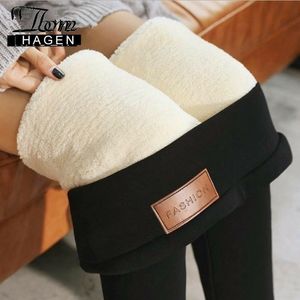 Tom Hagen Warm Winter Leggings Women Thick Velvet Wool Trousers Cashmere Pants High Waist Black Fleece Butt Leggings for Girls 201109