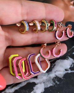 1 Piece No Piercing Colorful Enamel G Shape Ear Cuff Clip Earring with Clear Colorful Cz Paved for Women Cute Girl Charm Wedding Jewelry