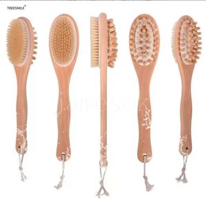 Naturalne knurowe włosy drewniane masaż szczotki do kąpieli tylną szczotkę z długim uchwytem szczotki do skóry DD993