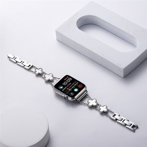 Fashion Four Leaf Clover Diamond Watch Bracelet Removable Metal Strap for Apple iWatch 7 SE 6/5/4/3 38 40 MM /42 44 MM Wristband