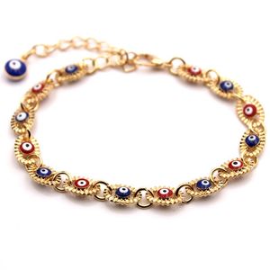 Evil Eye Charm Bracelet Adujutable Turkish Blue Eye Glass Beads Beaded Bracelets for Women and Men 18K Gold Plated Chain Jewelry
