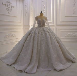 Luxury Ball Gown 2021 Wedding Dresses Full Long Sleeve Lace Beaded 3D Floral Bridal Gowns Vintage Plus Size robes de mariée