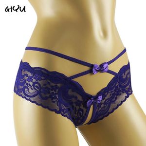 Mutandine da donna Donna Sexy Erotico Crotchless G-String Porno Pizzo Trasparente Con apertura sul cavallo Mutande intimo Perizoma Tanga Wome293t