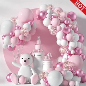 125 pc / 117 pc Pink Balão Metálico Garland Kit Kit de Baby Baby Chuveiro Menina Batismo Rose Gold Confetes de Aniversário Decoração 220217