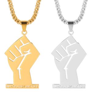 Black Lives Matter African Pendant Necklaces for Women Men Gold Color Fist Necklace Stainless Steel Africa Ornament Jewelry Gift