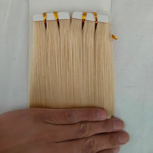 top quality long straight tape in hair extensions skin weft human natural hair extensions 613 blonde color 150g free