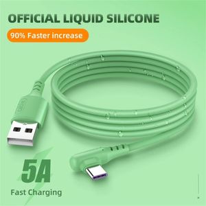 5A Liquid 90 grader Micro USB Typ C Kabel Snabb Laddning USB Laddare Kabel för Samsung Xiaomi Snabbladdning Silikon Tråd