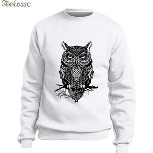 Animal Owl Sweatshirt Män Grafik Design Hoodie Slim Fit Pullover Sweatshirts Vinter Höst Fleece Warm Streetwear White Hoody 201103