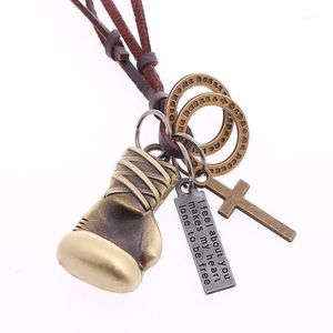 Wholesale mens necklace length resale online - Pendant Necklaces Fashion Adjustable Length Leather Choker Men Copper Alloy Color Boxing Glove Charm Necklace Sport Fitness Jewelry1