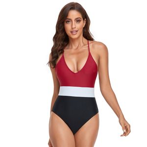 Einteiliger Badeanzug mit Farbblock-Kreuzträgern, sexy Bademode, Push-Up, reife Wickel-Strandkleidung, Damen-Anzüge, Hosen