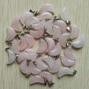 Natursten vit rosa rosékvarts kristall halvmåne form berlocker hängen för smycken gör diy örhängen halsband