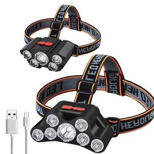 USB Recarregável LED Farol Super Bright 5 Modos de Trabalho Headlamp Waterproof Head-montado lanterna para a noite de pesca