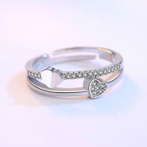 Atualizar anel de coração de diamante feminino aberto ajustável anéis de noivado de casamento joias da moda