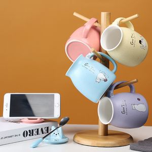 Genuine ins cute ceramic cat mug with mobile phone holder spoon lid 500ml can be used for coffee cups, milk cups, etc. LJ200821