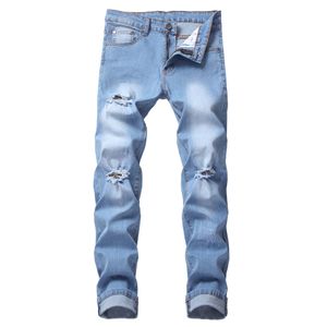 Мужские джинсы мужские синие разорванные скинни огорченные разрушенные мужские байкерские дыры отвлеченные на молнии Slim Fit Джинсовые повседневные брюки брюки