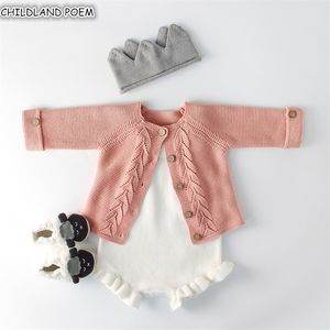 Kläder Höst Stickad Romper Set Spädbarn Nyfödd Tjej Cardigan Boys Sweater Bomull Baby Jumpsuit för Girls LJ201023