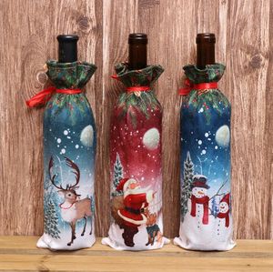 8 Stili Decorazioni natalizie per la casa Ricamo in tela da imballaggio Angelo pupazzo di neve Set di coperture per bottiglie di vino Borsa regalo di Natale Sacco di Babbo Natale SN4776