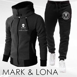 Autumn and Winter Fashion Men's Tracksuit Mark Printing St Collar Hoodies Pants Two-piece Leisure Jogging Suit 211220