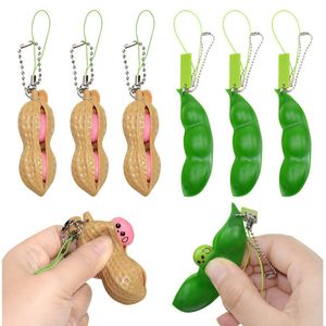 Kawaii squishy jordnöts obegränsat ärt pods squeeze ärt sensoriska fidget leksaker edamame keychain stress relief boll dekompression leksak söt mochi lämplig för att bära