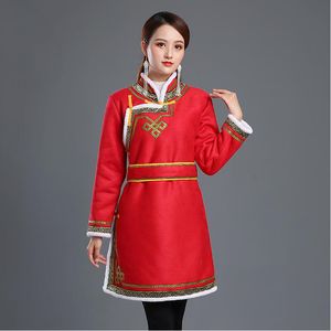 Winter Tang Anzug Frauen Robe Vintage Kleid traditionelle ethnische lebende Kleidung Mongolische Kleider elegante Festivalpartykleider