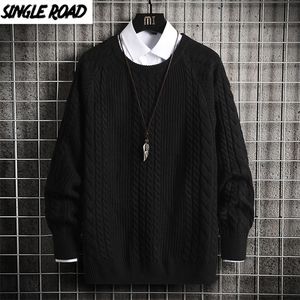 SingleroRoad Mens de Oversized Thmitted Inverno Hip Hop Harajuku Coreano Camisolas Casuais Pulôver Black Sweater Homens 201211