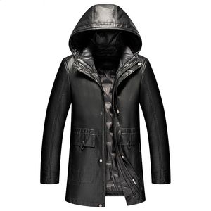 Winter Parka Männer Windschutz Herren Daunenmantel Leder mit Kapuze Daunenjacken Große Größe Männer Hoodies Jacke Wasserdichte Oberbekleidung Mantel Lässiger Mantel