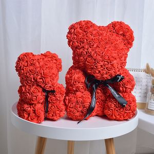 Home Decor 40cm With Heart Big Red Teddi Bear Rose Flower Artificial Decoration Christmas Gifts For Women Valentine's Day Gift 201006