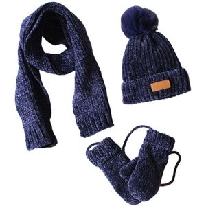 3 em 1 criança crianças inverno ribbed malha quente pompom beanie chapéu lenço set y201024