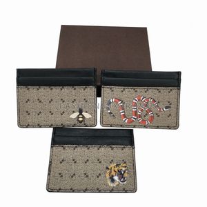 Mode Animal Print Card Holder Men Single Zipper Packet Bag Women Canvas Wallet Lady Lady Läder Läder Ultra Slim Purse Kreditkorts -ID Holder med Box Card Dust Bag