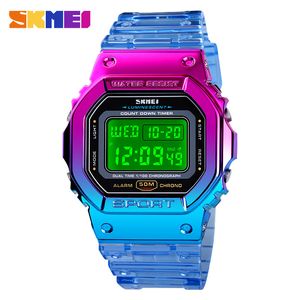 SKMEI LED Light Women Digital Watch 5Bar Waterproof Sports Clock Count Down Stopwatch Ladies Female Wristwatch Relogio Feminino 201118