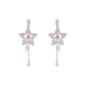 back Five-pointed Star Colored Diamonds Tassel Earrings Female Personality Colorful Zircon Cold Wind Long Earrings