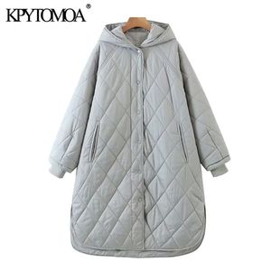 KPYTOMOA 여성 패션 두꺼운 따뜻한 대형 파카 후드 패딩 코트 빈티지 긴 소매 포켓 여성 겉옷 세련된 Overcoat 201217
