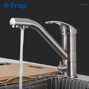 キッチン蛇口FRAP FAUCET NICKEL BRUSHED 360ローテーションシンクフィルター付きウォーターミキサータップコールドとウォーター1